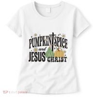 Pumpkin Spice And Jesus Christ Fun Fall Christian Cross Faith Women's T-Shirt thumb 0