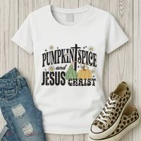 Pumpkin Spice And Jesus Christ Fun Fall Christian Cross Faith Women's T-Shirt thumb 3