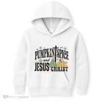 Pumpkin Spice And Jesus Christ Fun Fall Christian Cross Faith Kids Hoodie thumb 0