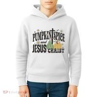 Pumpkin Spice And Jesus Christ Fun Fall Christian Cross Faith Kids Hoodie thumb 4