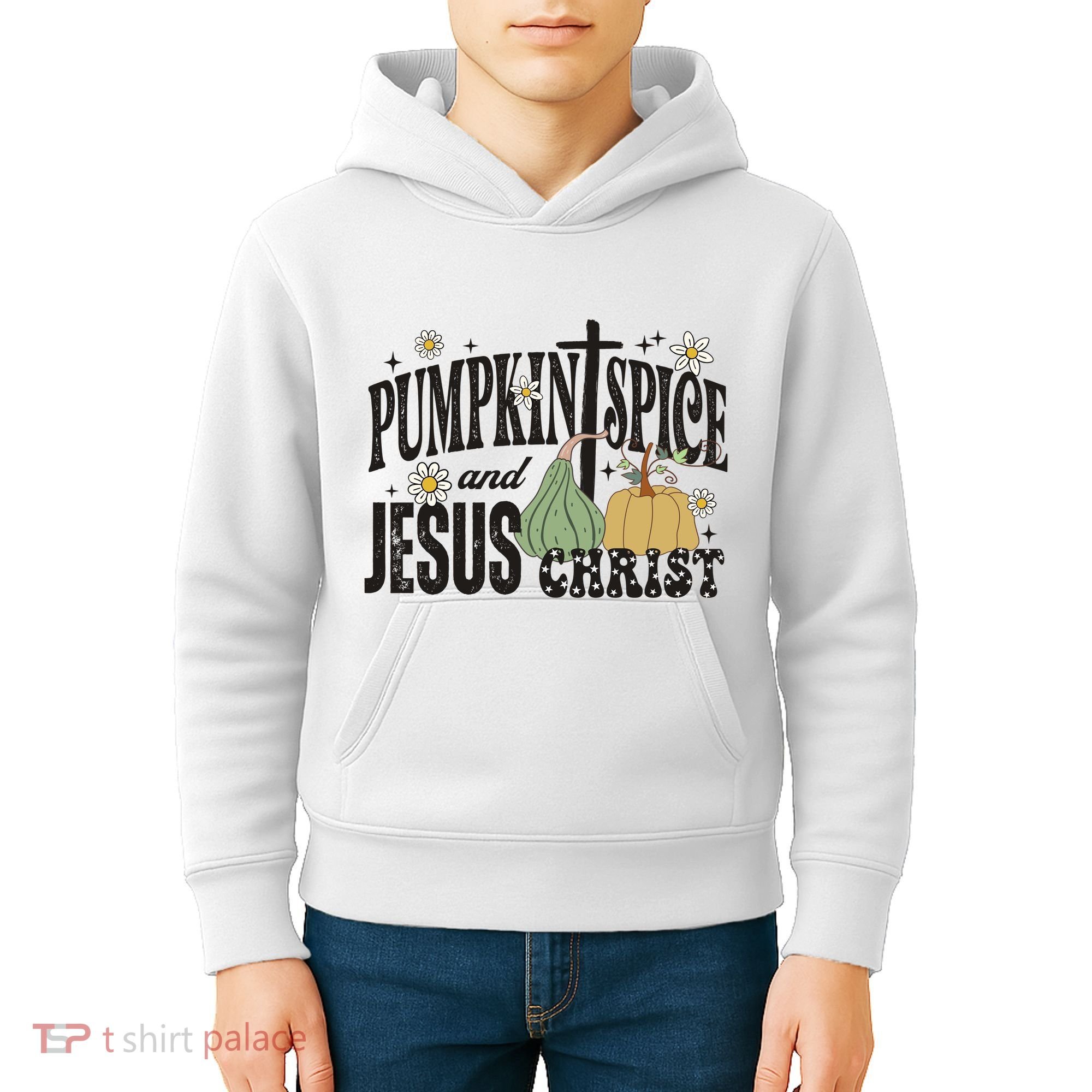 Pumpkin Spice And Jesus Christ Fun Fall Christian Cross Faith Kids Hoodie