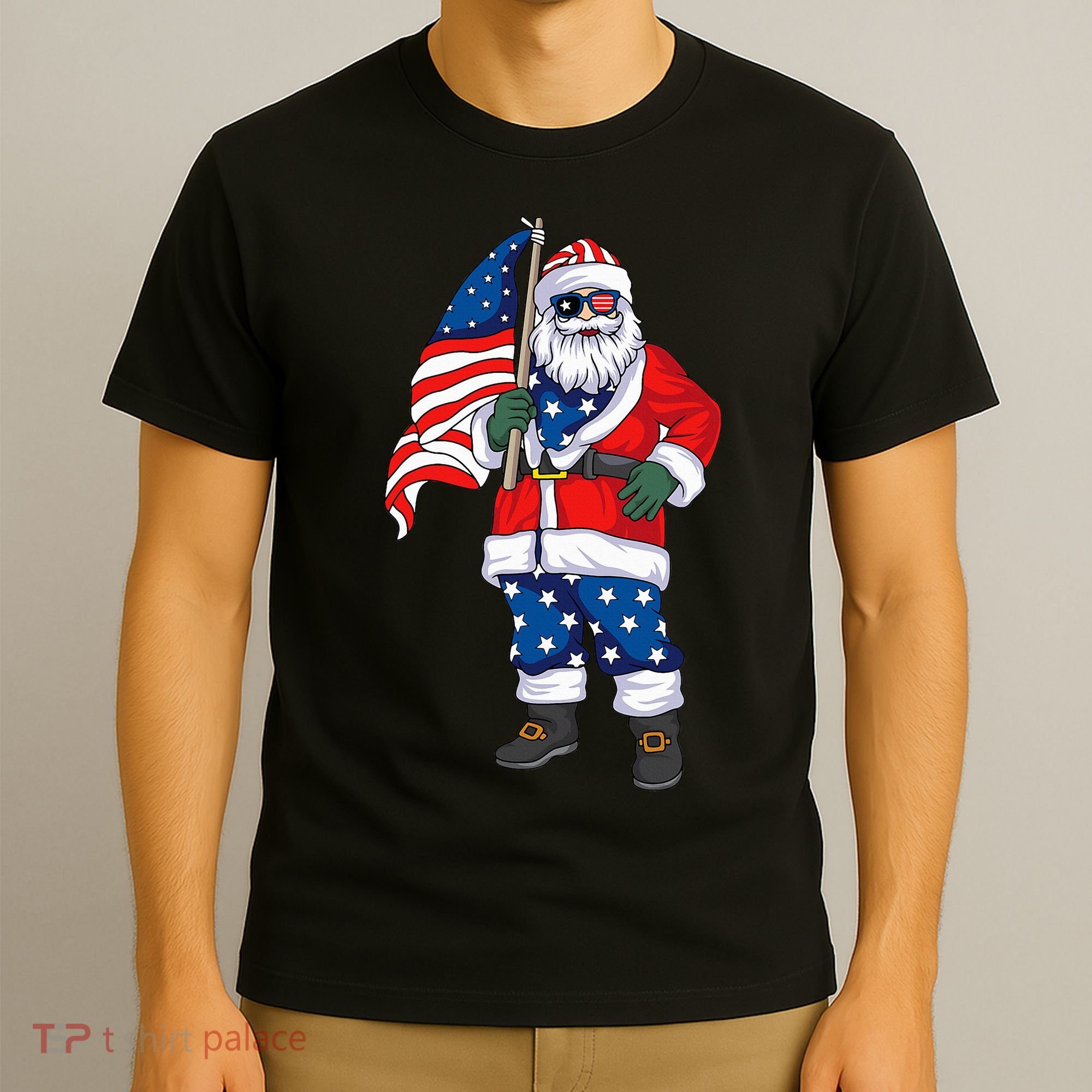 Patriotic Santa American Christmas 4th Of July Santa T-Shirt