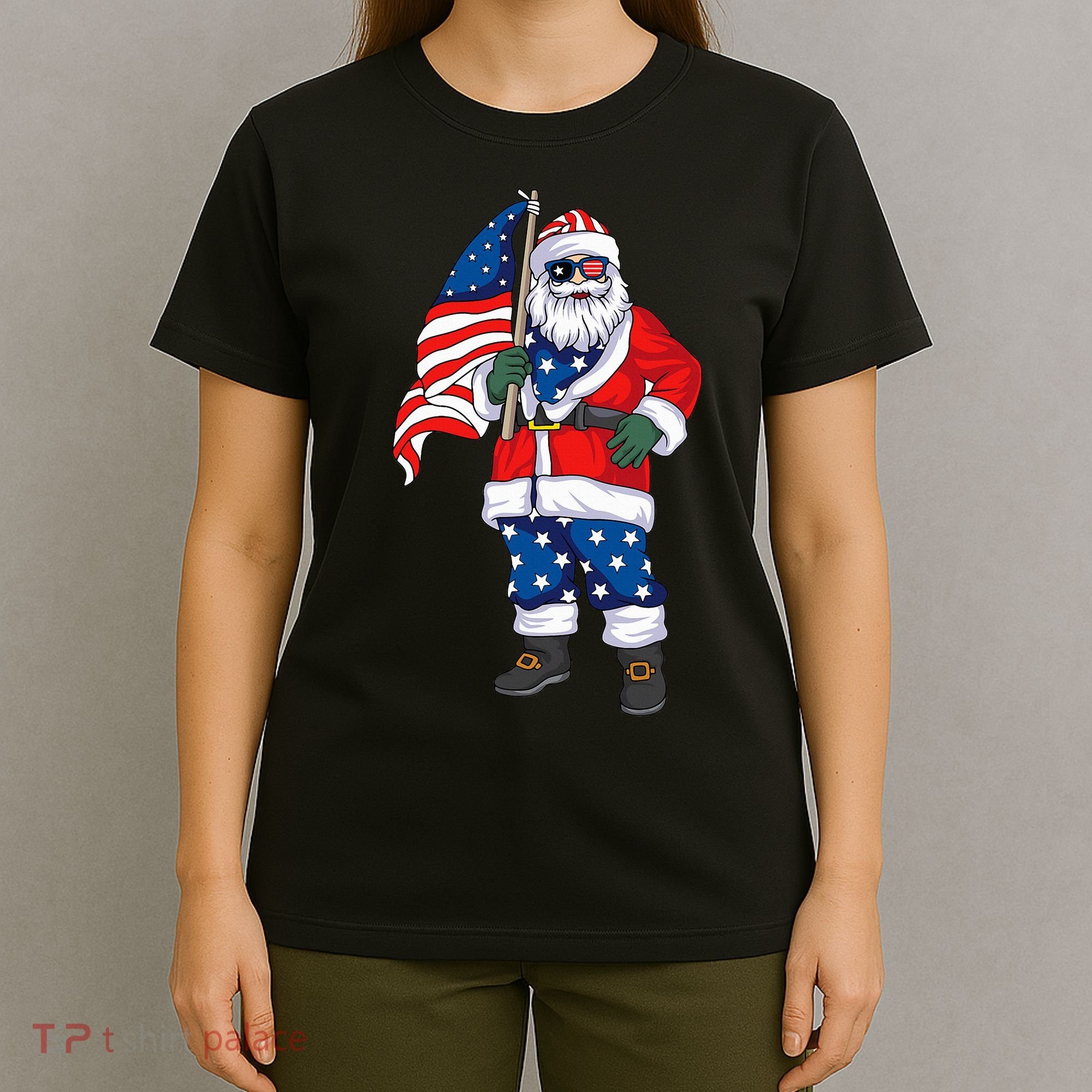 Patriotic Santa American Christmas 4th Of July Santa T-Shirt