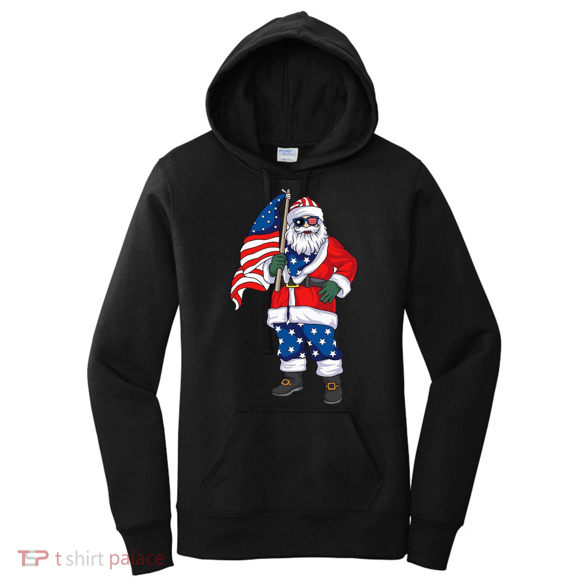 Patriotic Santa American Christmas 4th Of July Santa Women's Hoodie