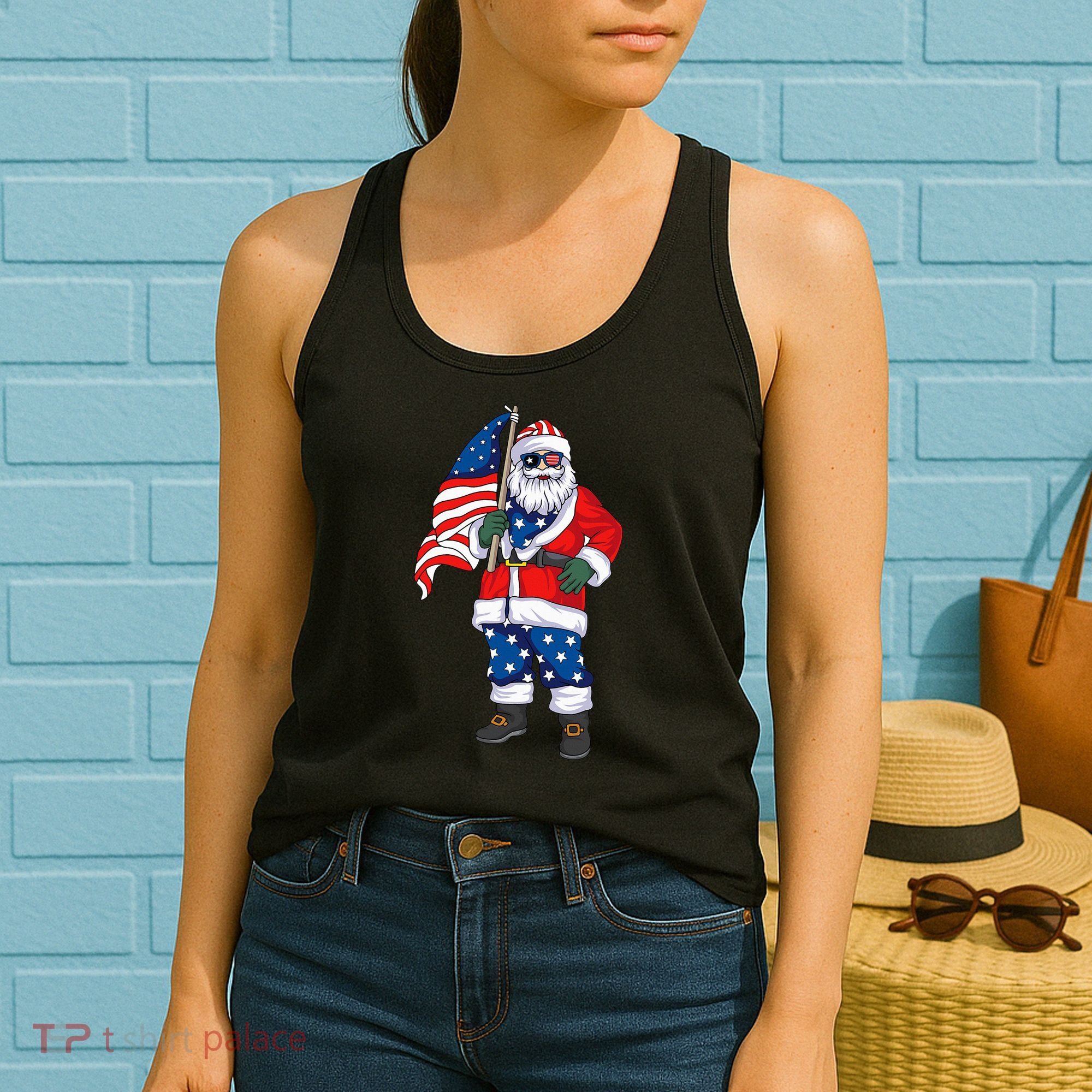 Patriotic Santa American Christmas 4th Of July Santa Women's Tank Top
