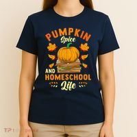 Pumpkin Spice And Homeschool Life Funny Halloween T-Shirt thumb 4