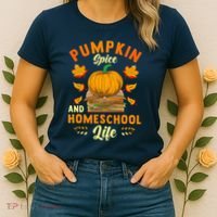 Pumpkin Spice And Homeschool Life Funny Halloween Women's T-Shirt thumb 2