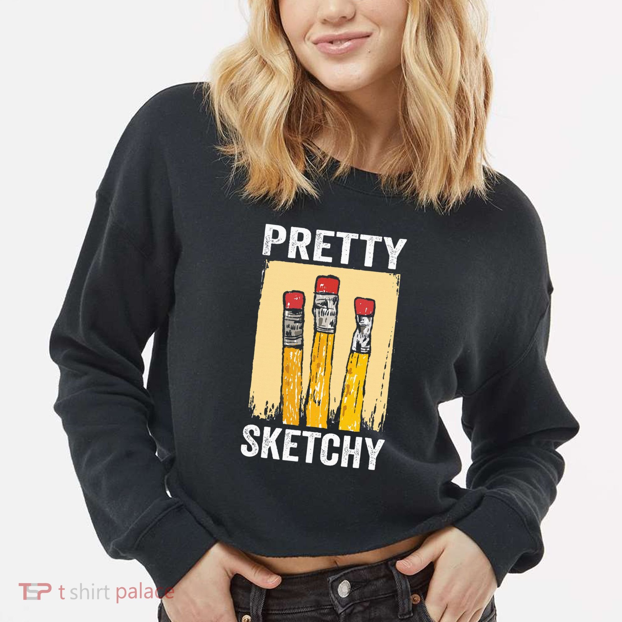 Pretty Sketchy Artist Pencils Sketch Sketching Paint Artist Cropped Pullover Crew