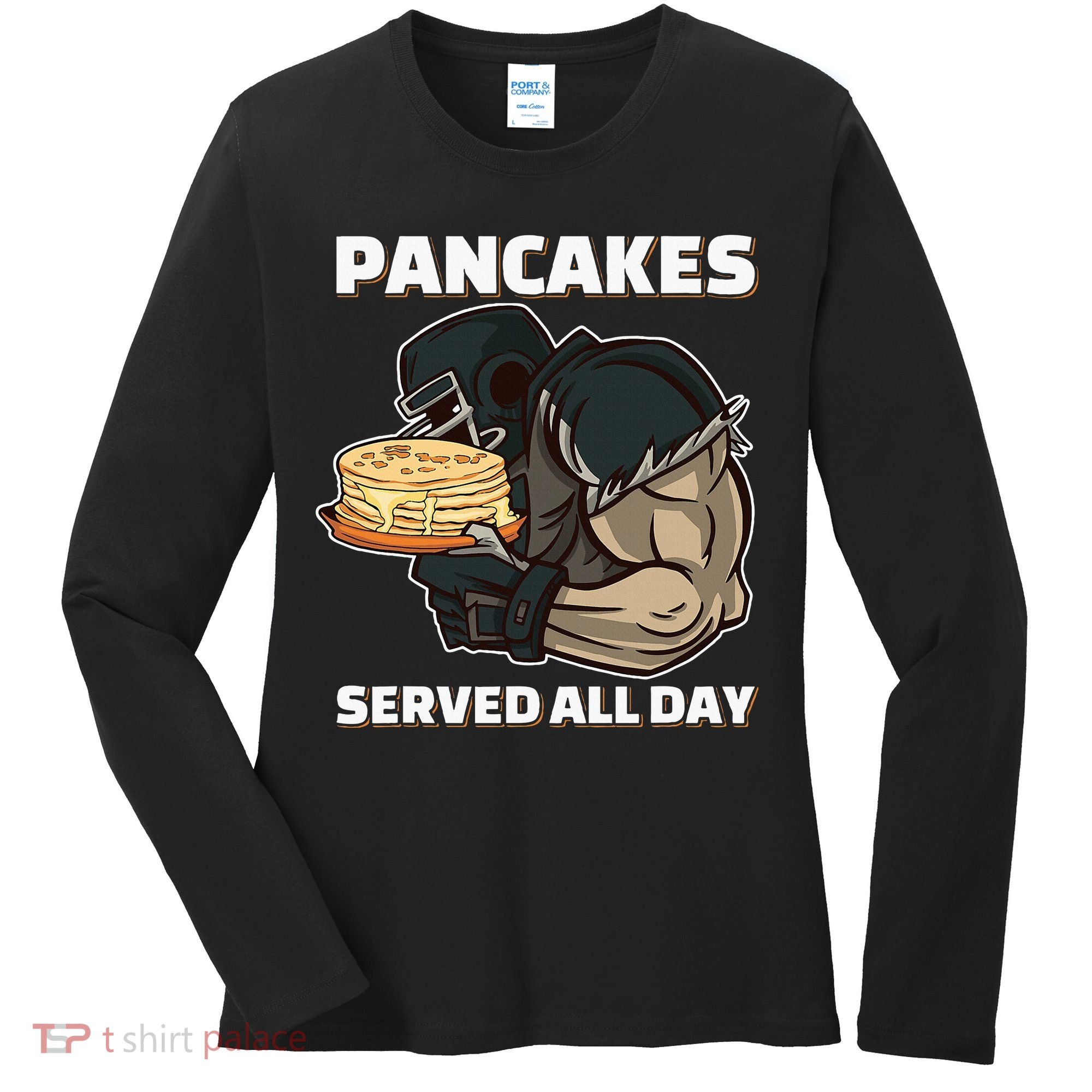 Pancakes Served All Day Football Offensive Lineman Pancake Women's Long Sleeve Shirt