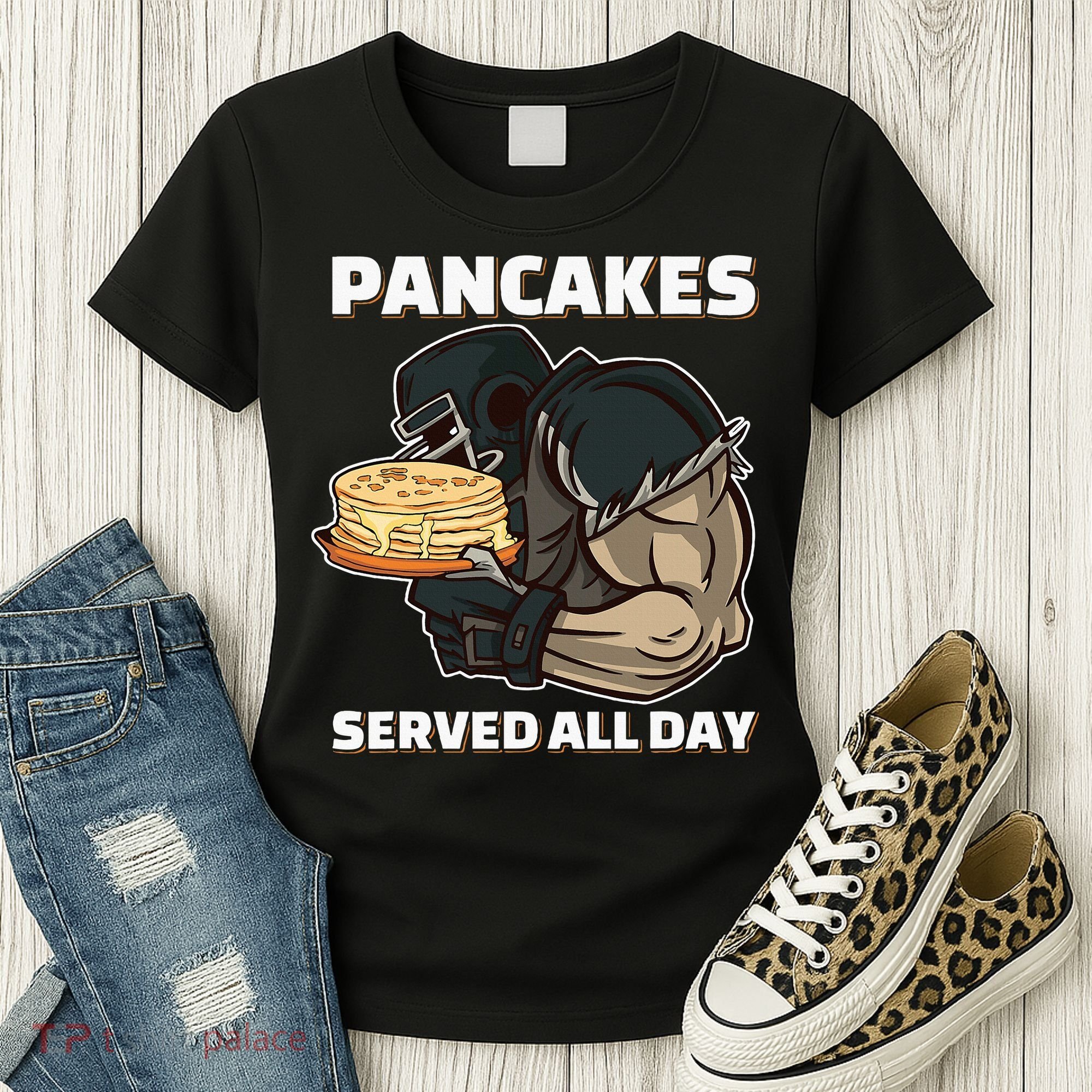 Pancakes Served All Day Football Offensive Lineman Pancake Women's T-Shirt