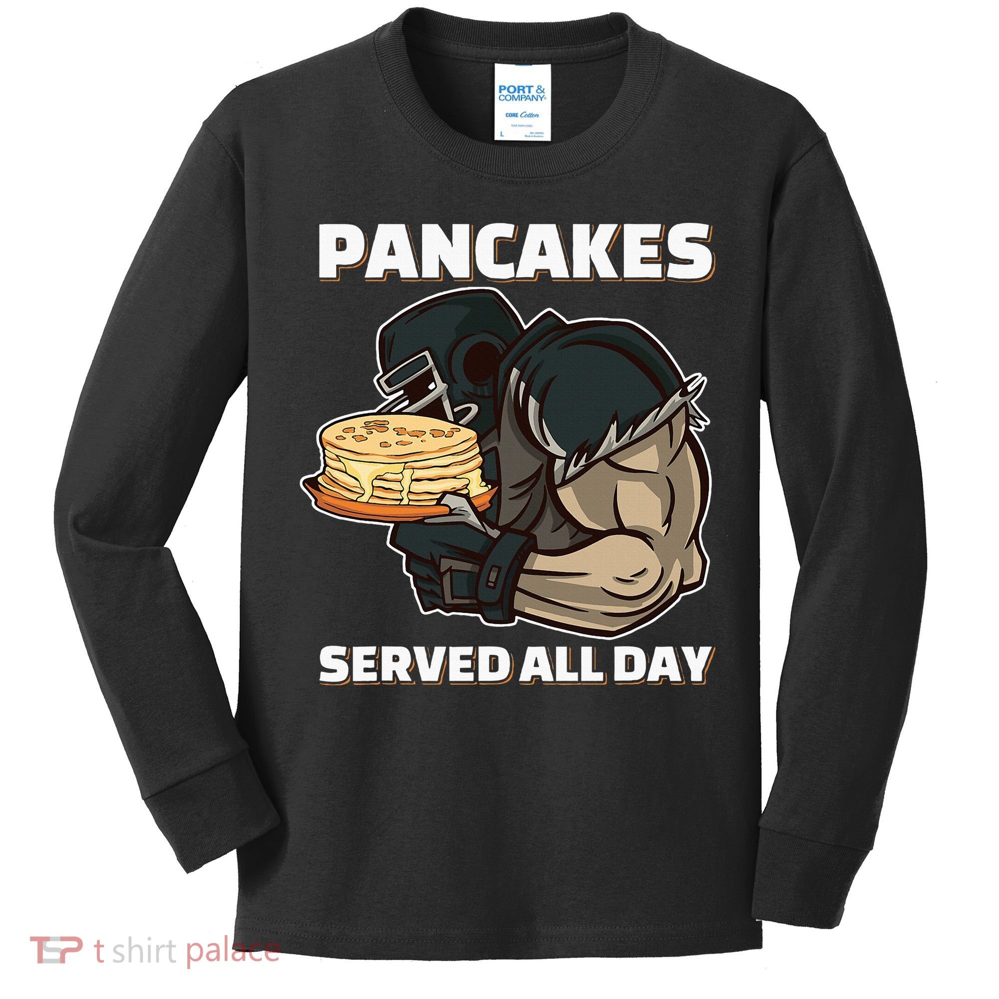Pancakes Served All Day Football Offensive Lineman Pancake Kids Long Sleeve Shirt