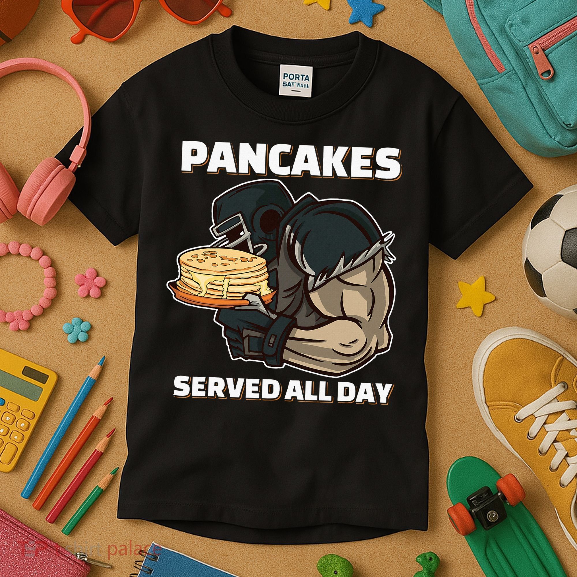Pancakes Served All Day Football Offensive Lineman Pancake Kids T-Shirt