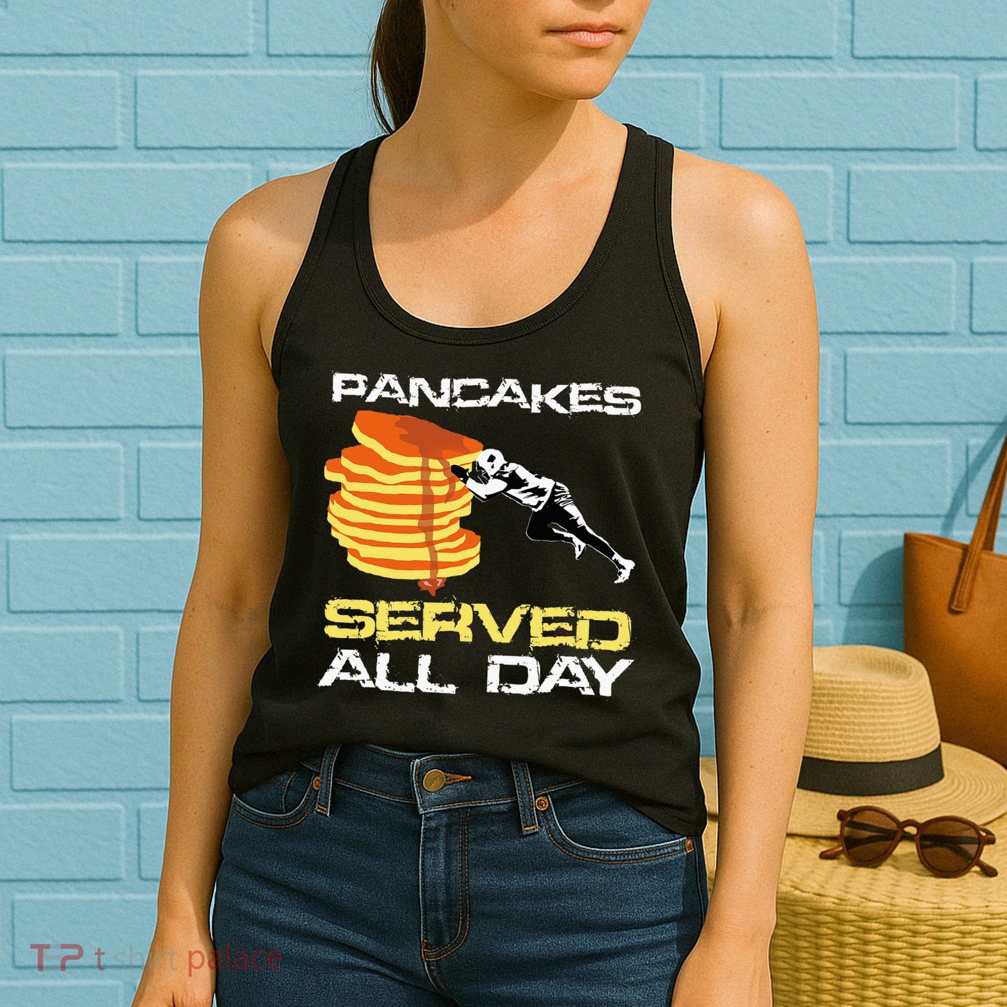 Pancakes Served All Day Fun Lineman Football Christmas Gifts Women's Tank Top