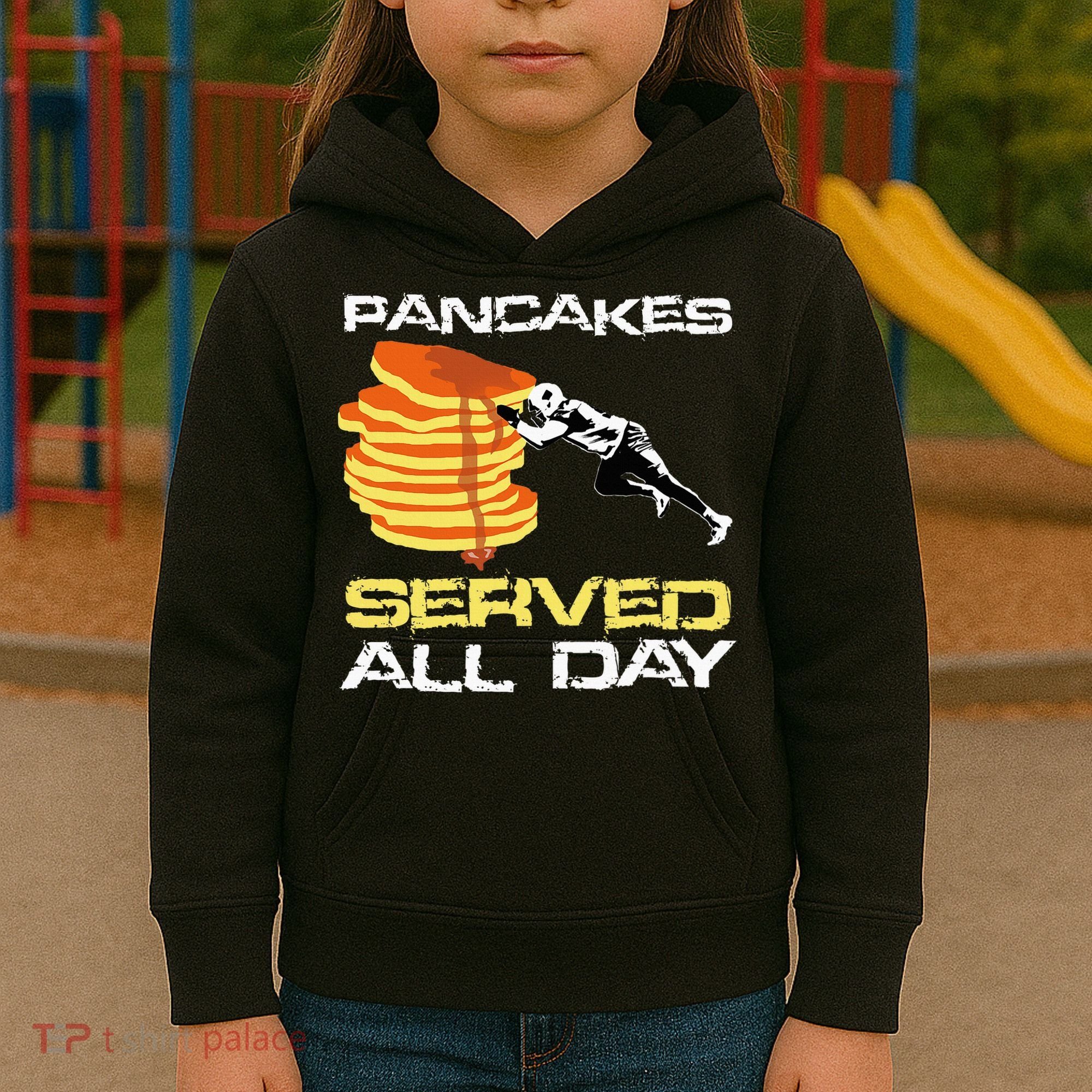 Pancakes Served All Day Fun Lineman Football Christmas Gifts Kids Hoodie