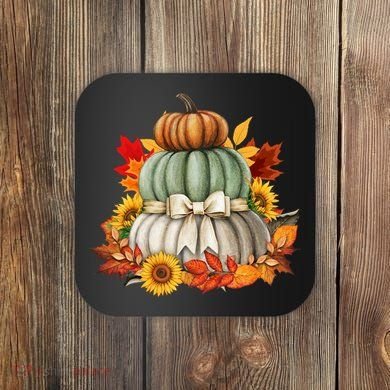 Pumpkin Sunflower Autumn Leaves Coaster