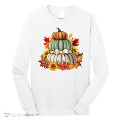 Pumpkin Sunflower Autumn Leaves Long Sleeve Shirt