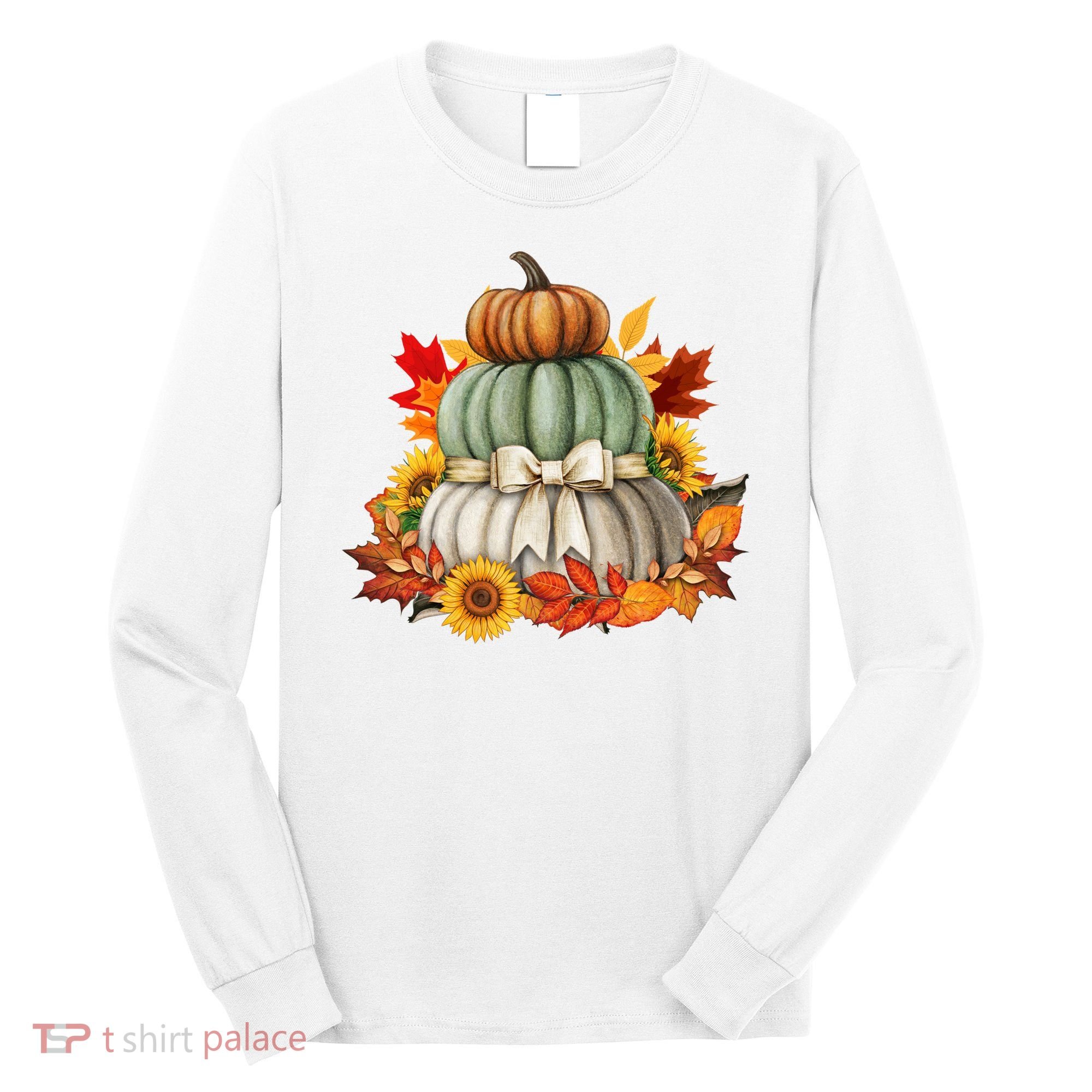 Pumpkin Sunflower Autumn Leaves Long Sleeve Shirt