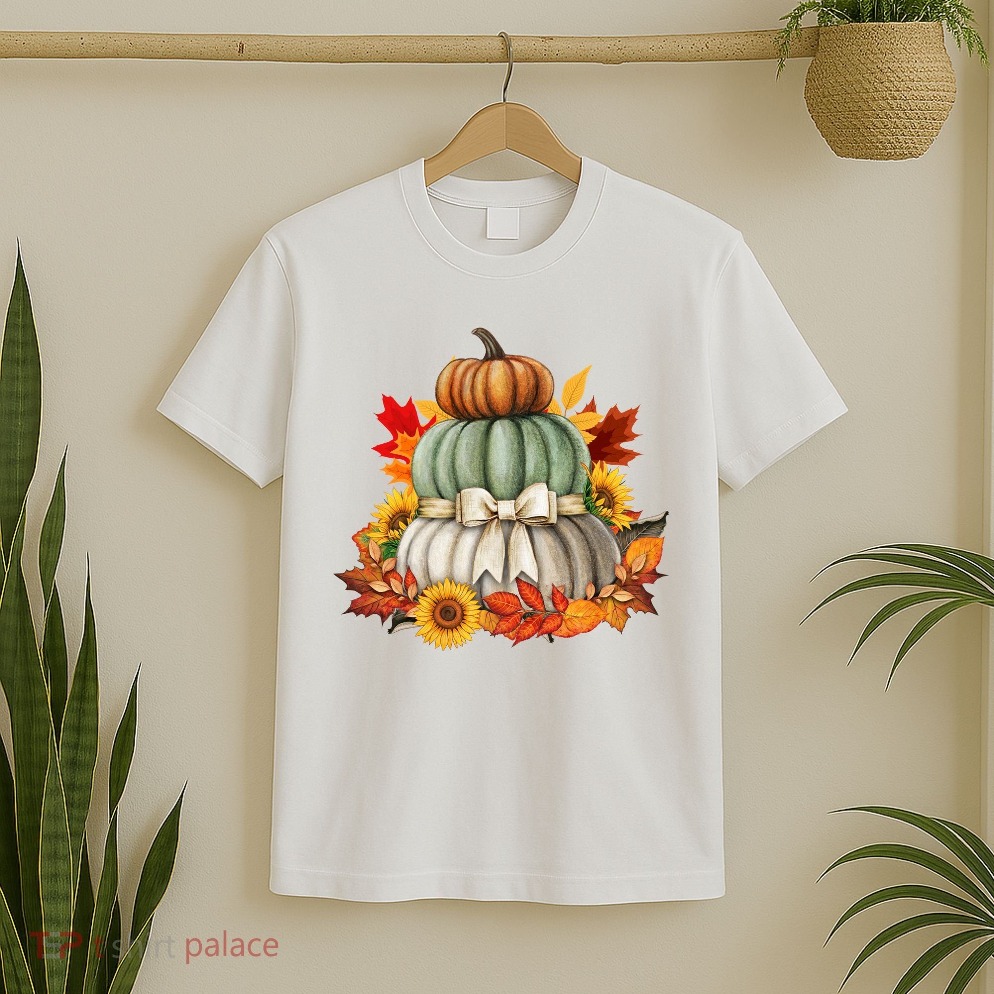 Pumpkin Sunflower Autumn Leaves T-Shirt