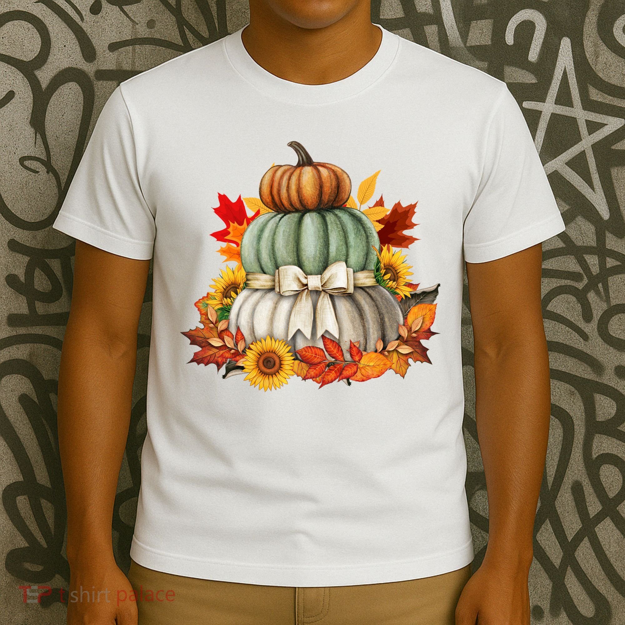 Pumpkin Sunflower Autumn Leaves T-Shirt