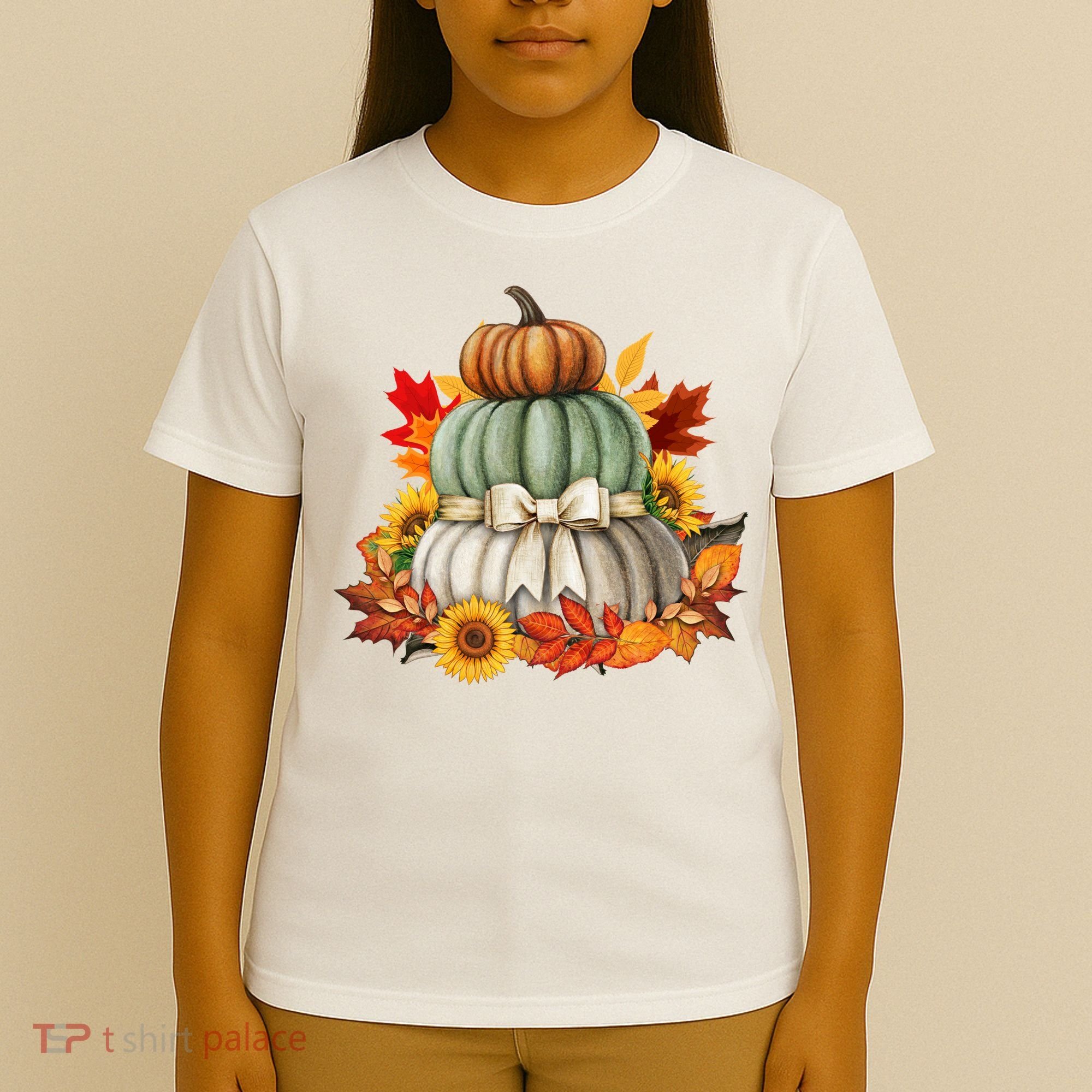 Pumpkin Sunflower Autumn Leaves T-Shirt