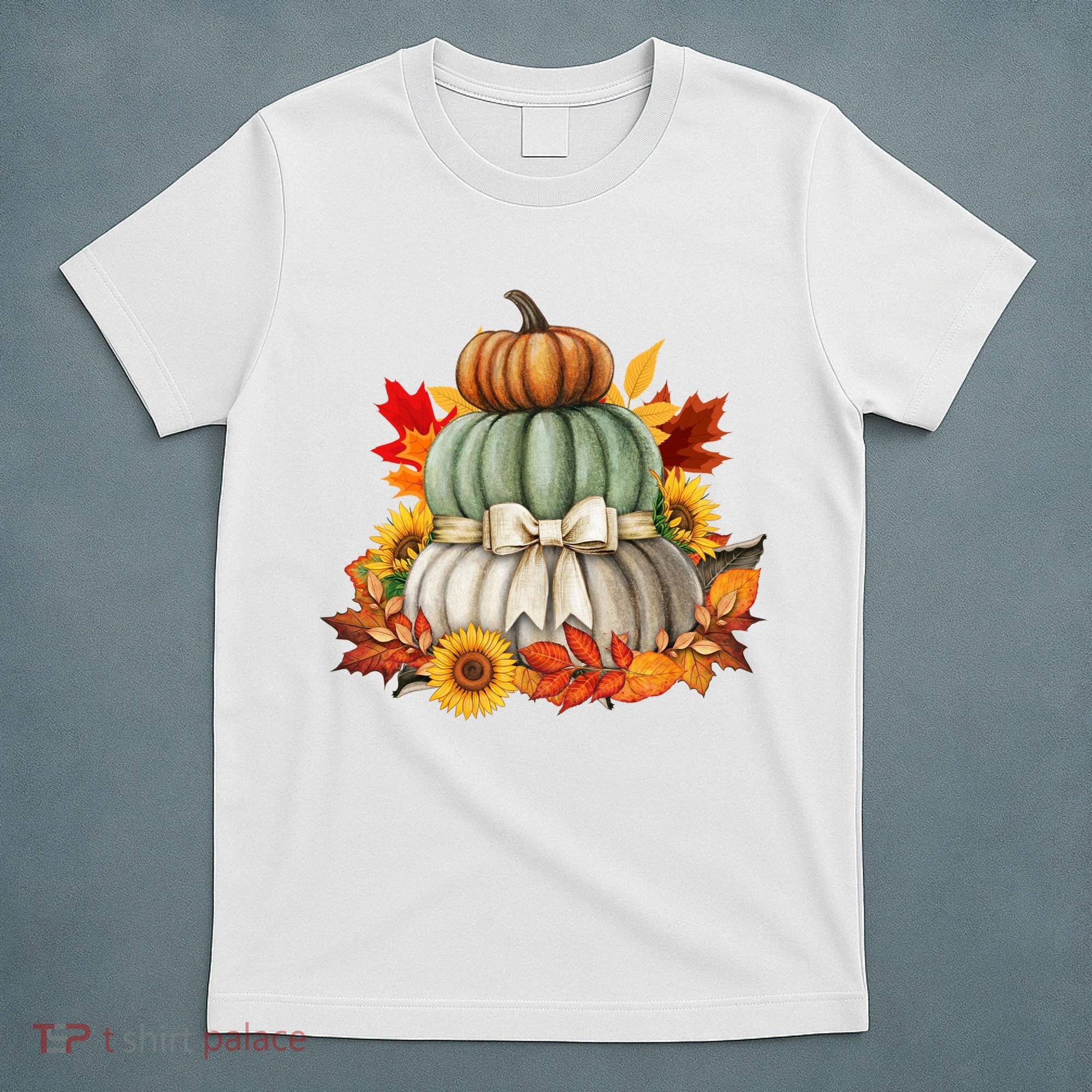 Pumpkin Sunflower Autumn Leaves T-Shirt
