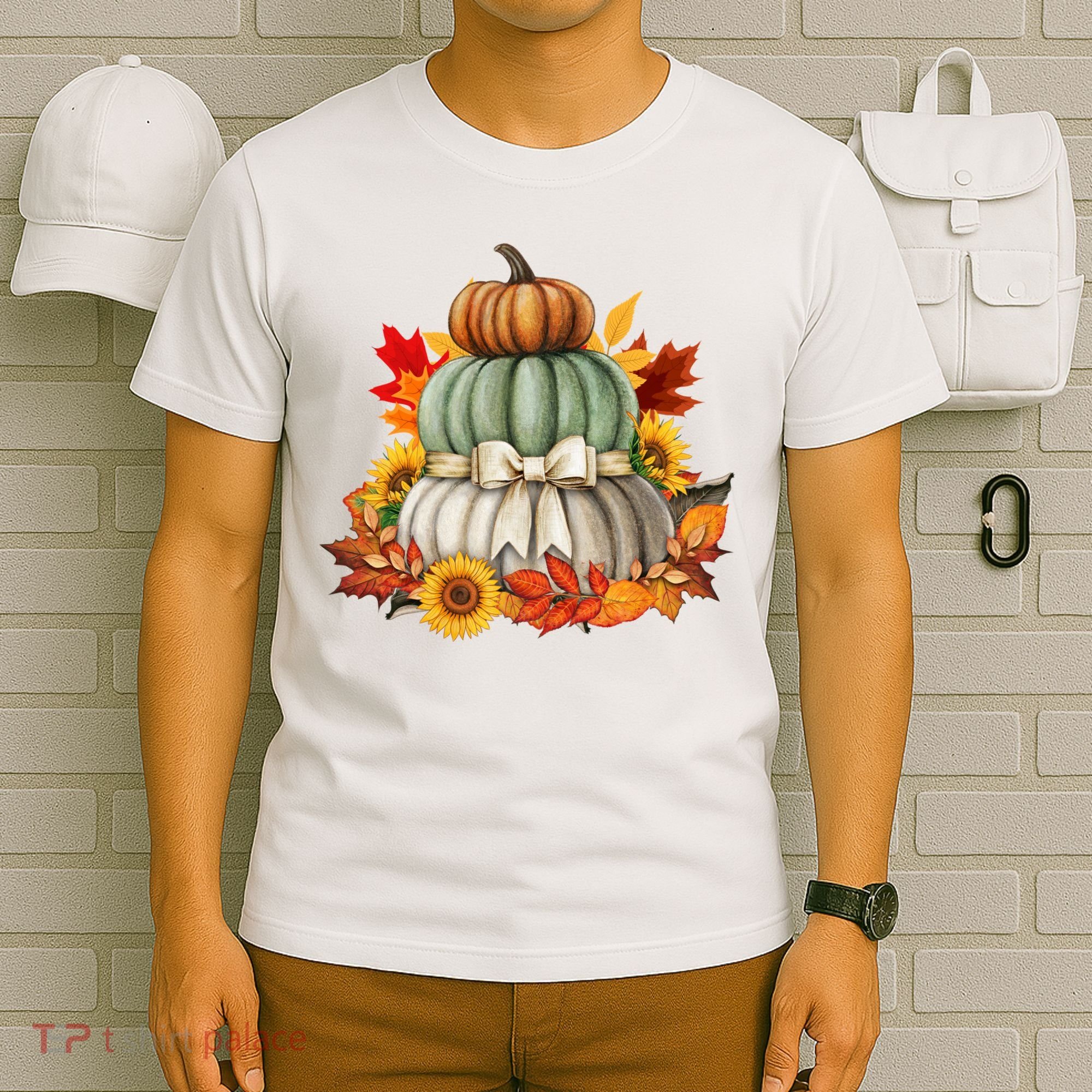 Pumpkin Sunflower Autumn Leaves T-Shirt
