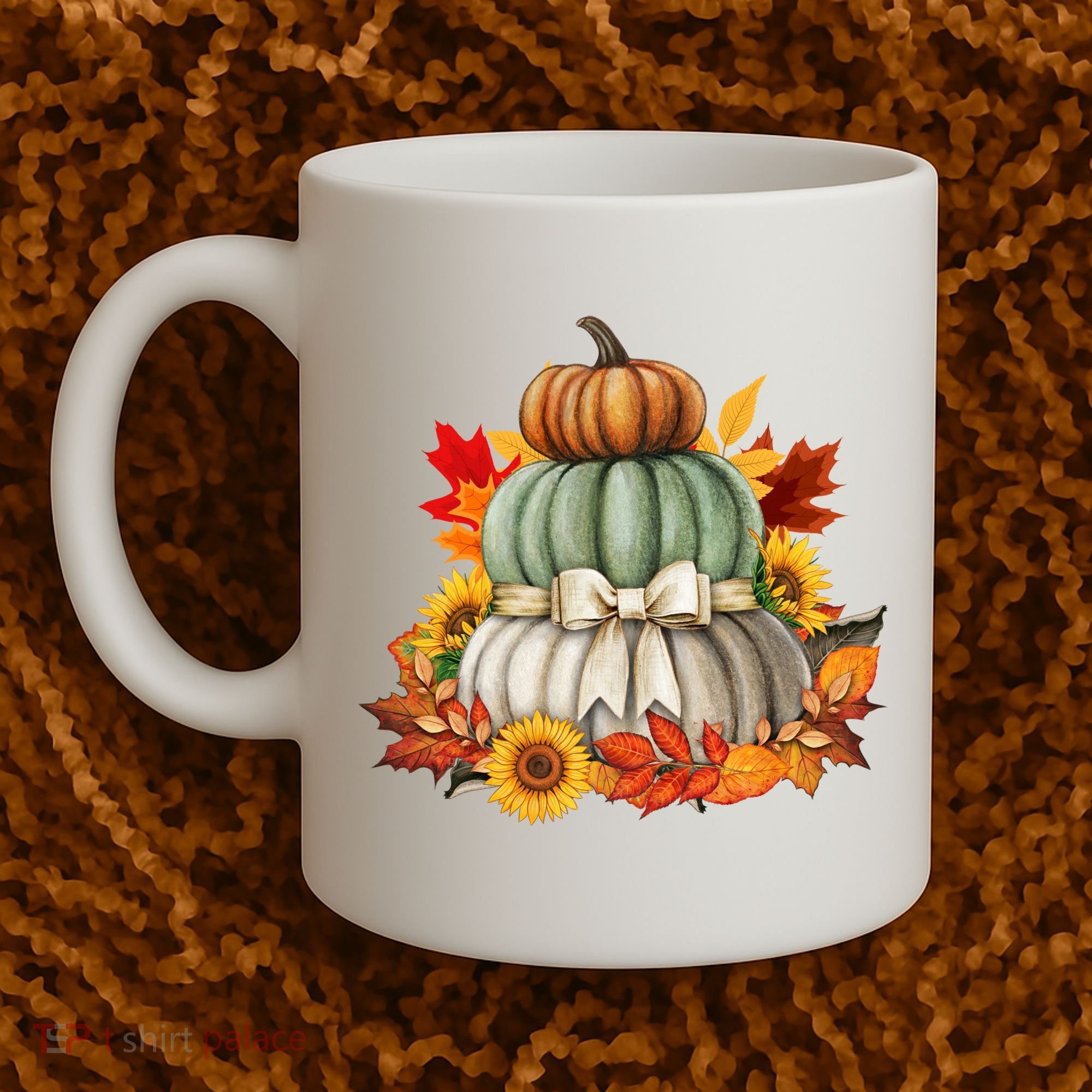 Pumpkin Sunflower Autumn Leaves Coffee Mug