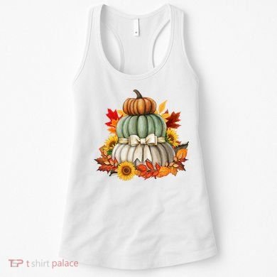 Pumpkin Sunflower Autumn Leaves Women's Tank Top