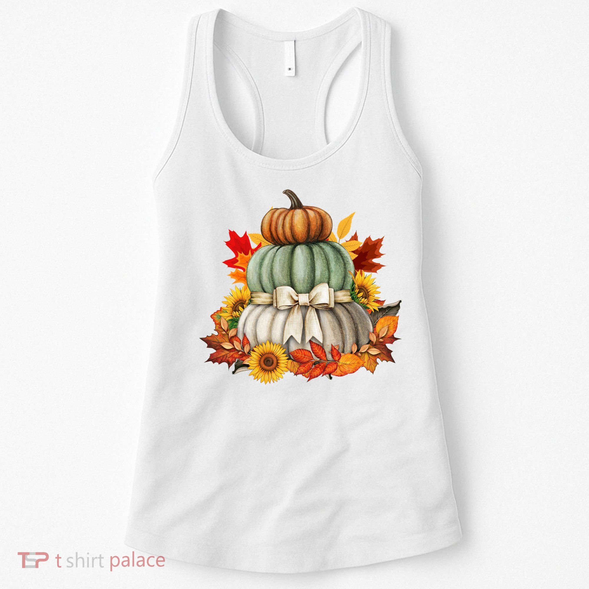 Pumpkin Sunflower Autumn Leaves Women's Tank Top