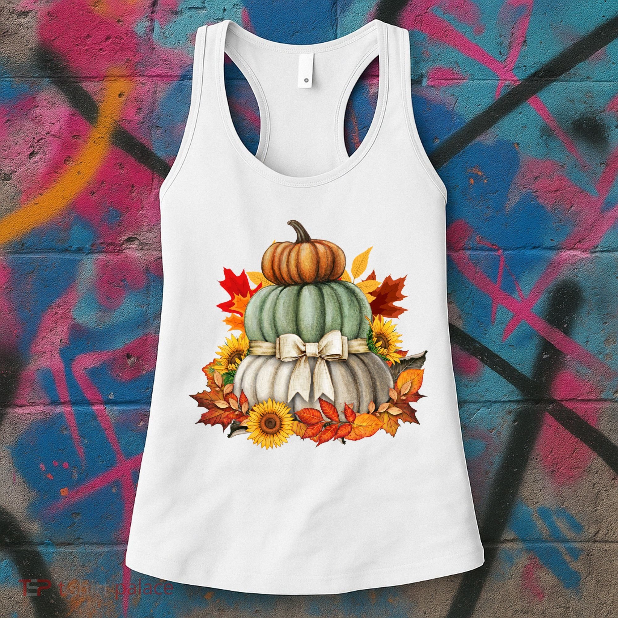 Pumpkin Sunflower Autumn Leaves Women's Tank Top