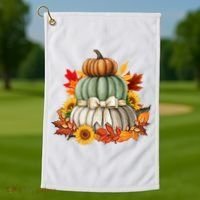 Pumpkin Sunflower Autumn Leaves Golf Towel thumb 1
