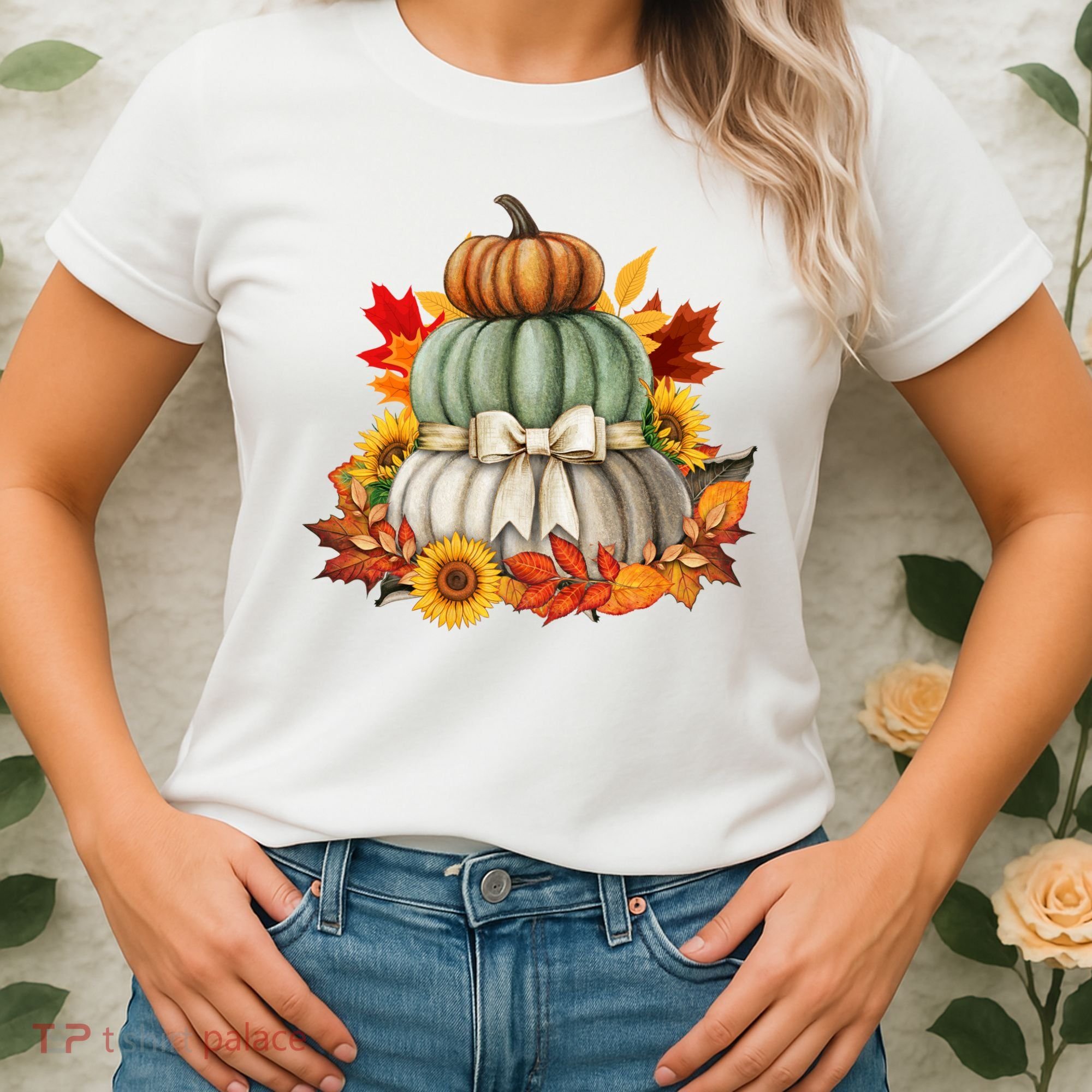 Pumpkin Sunflower Autumn Leaves Women's T-Shirt