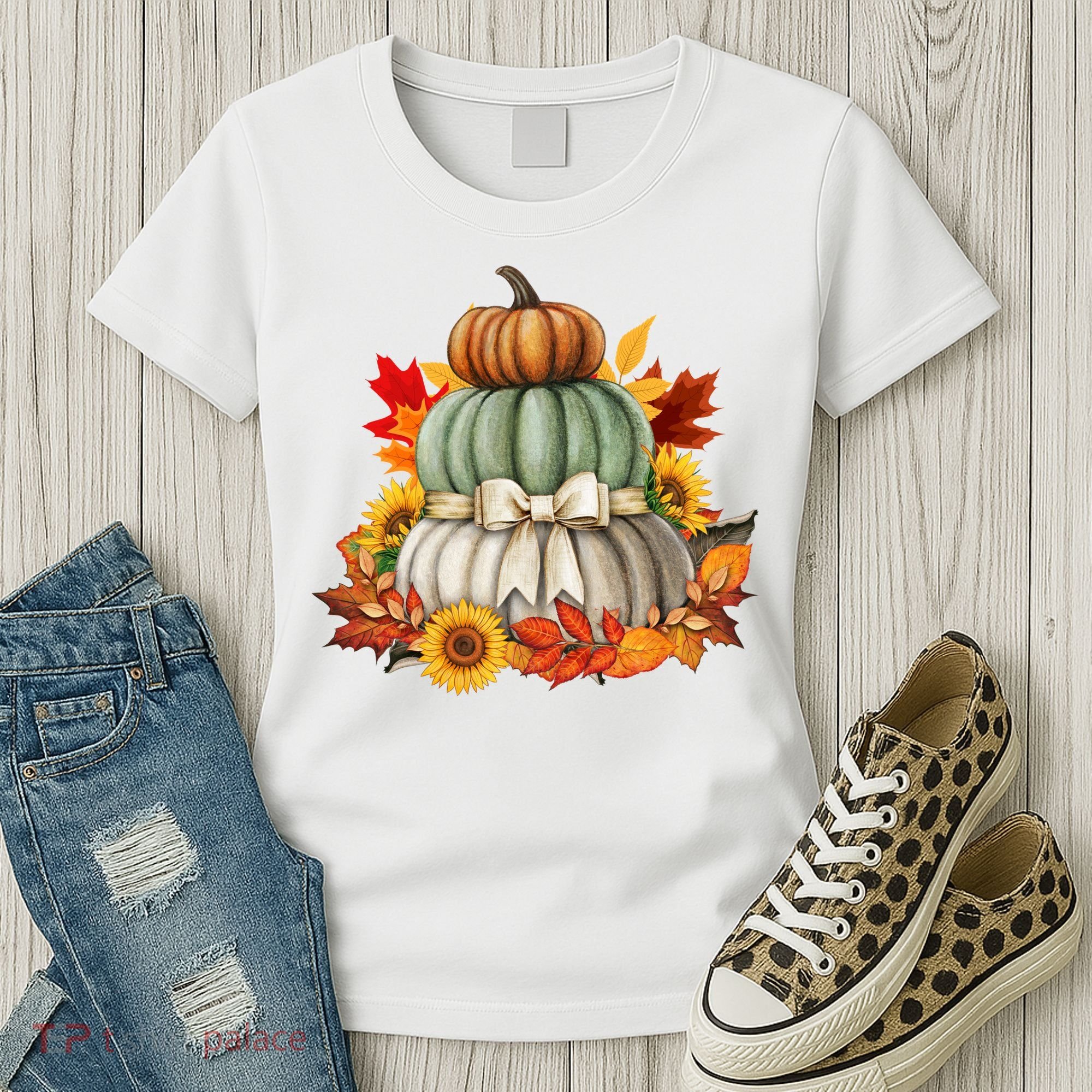 Pumpkin Sunflower Autumn Leaves Women's T-Shirt