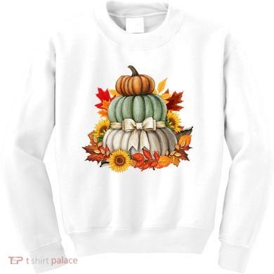 Pumpkin Sunflower Autumn Leaves Kids Sweatshirt