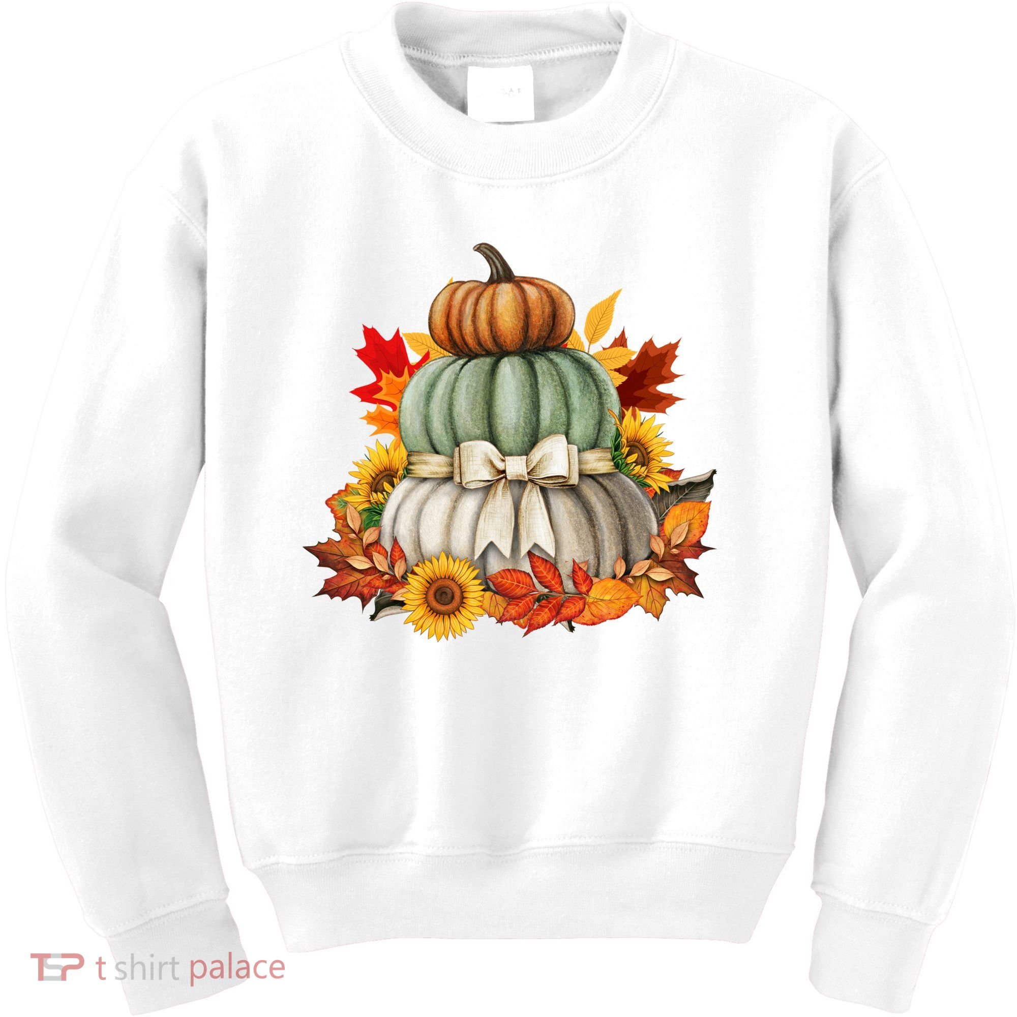 Pumpkin Sunflower Autumn Leaves Kids Sweatshirt