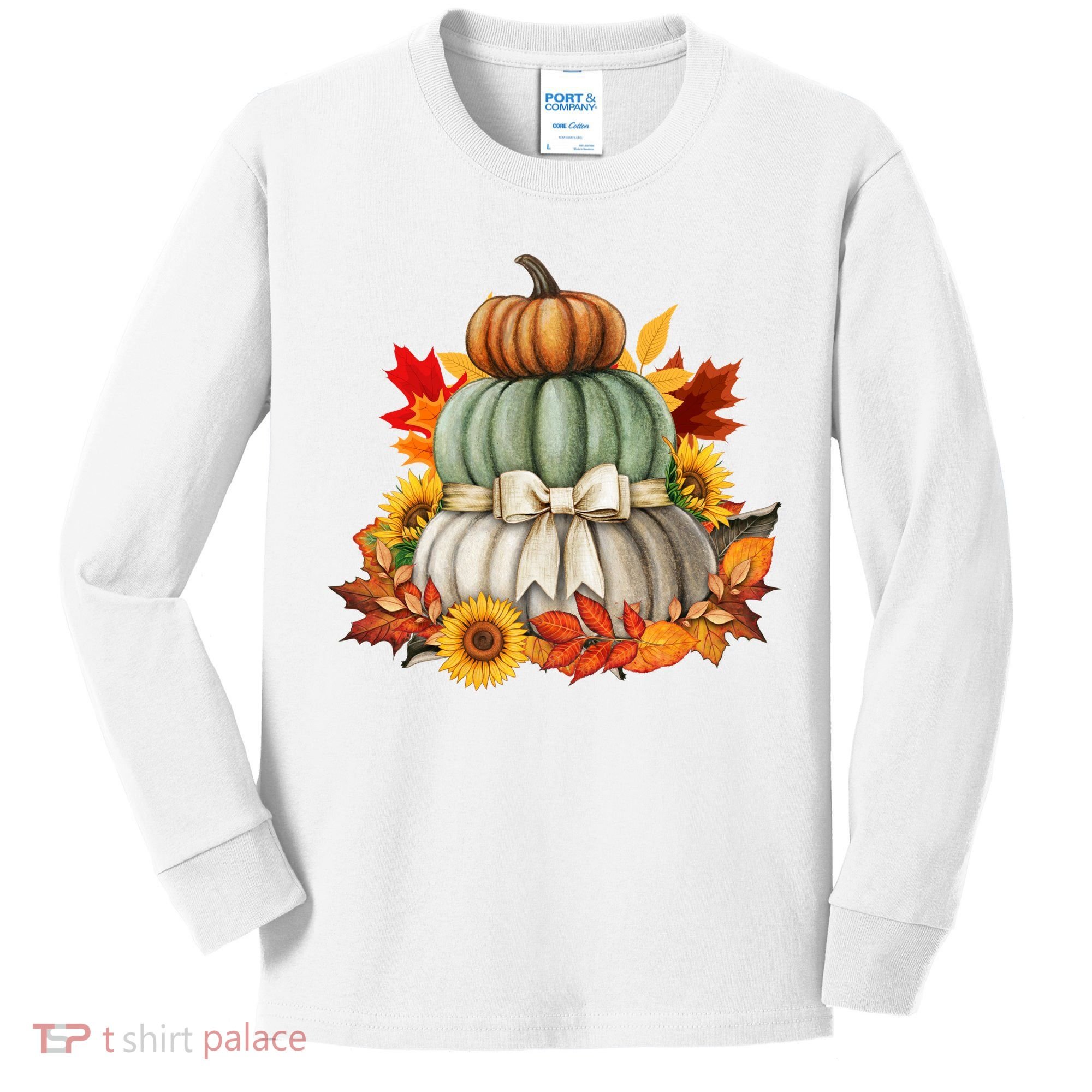 Pumpkin Sunflower Autumn Leaves Kids Long Sleeve Shirt