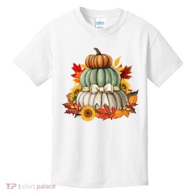 Pumpkin Sunflower Autumn Leaves Kids T-Shirt