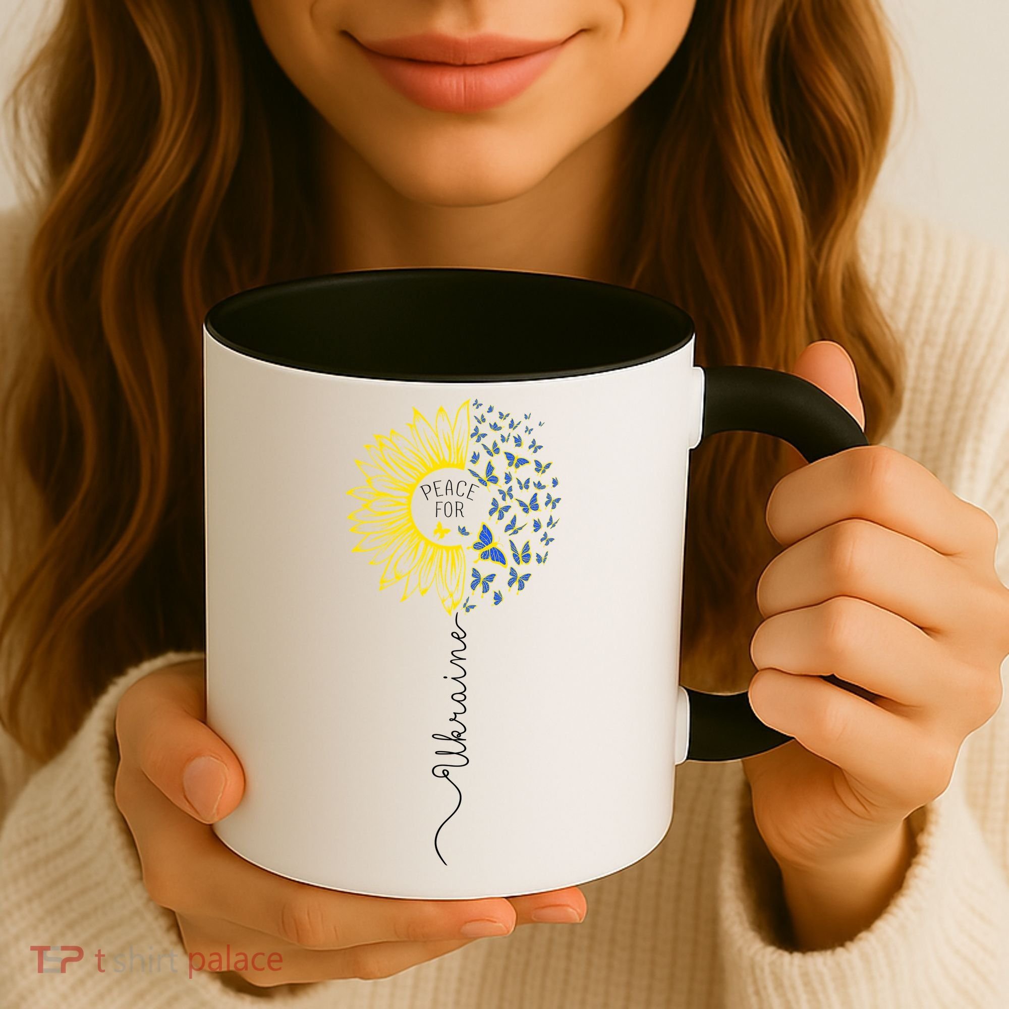 Peace Sunflower Butterflies Flag Support Coffee Mug