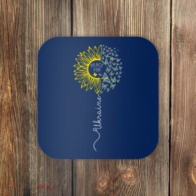 Peace Sunflower Butterflies Flag Support Coaster
