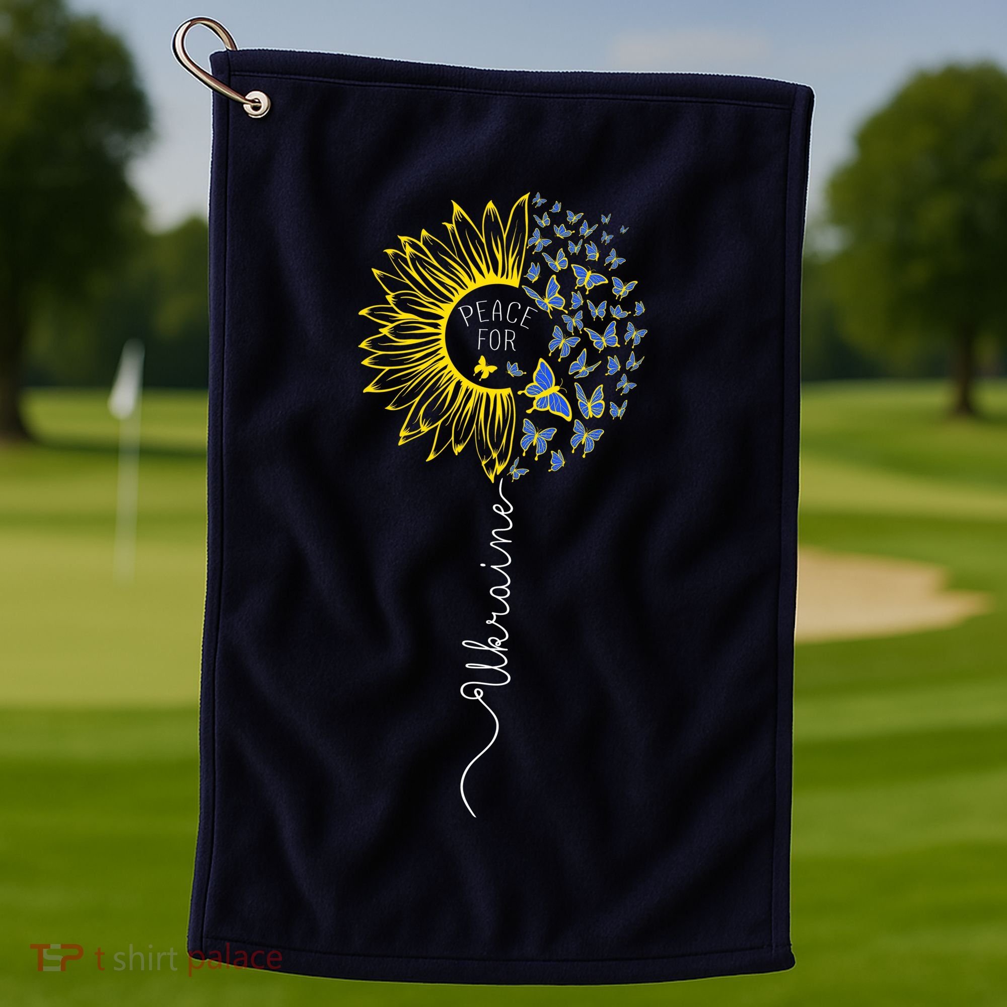 Peace Sunflower Butterflies Flag Support Golf Towel