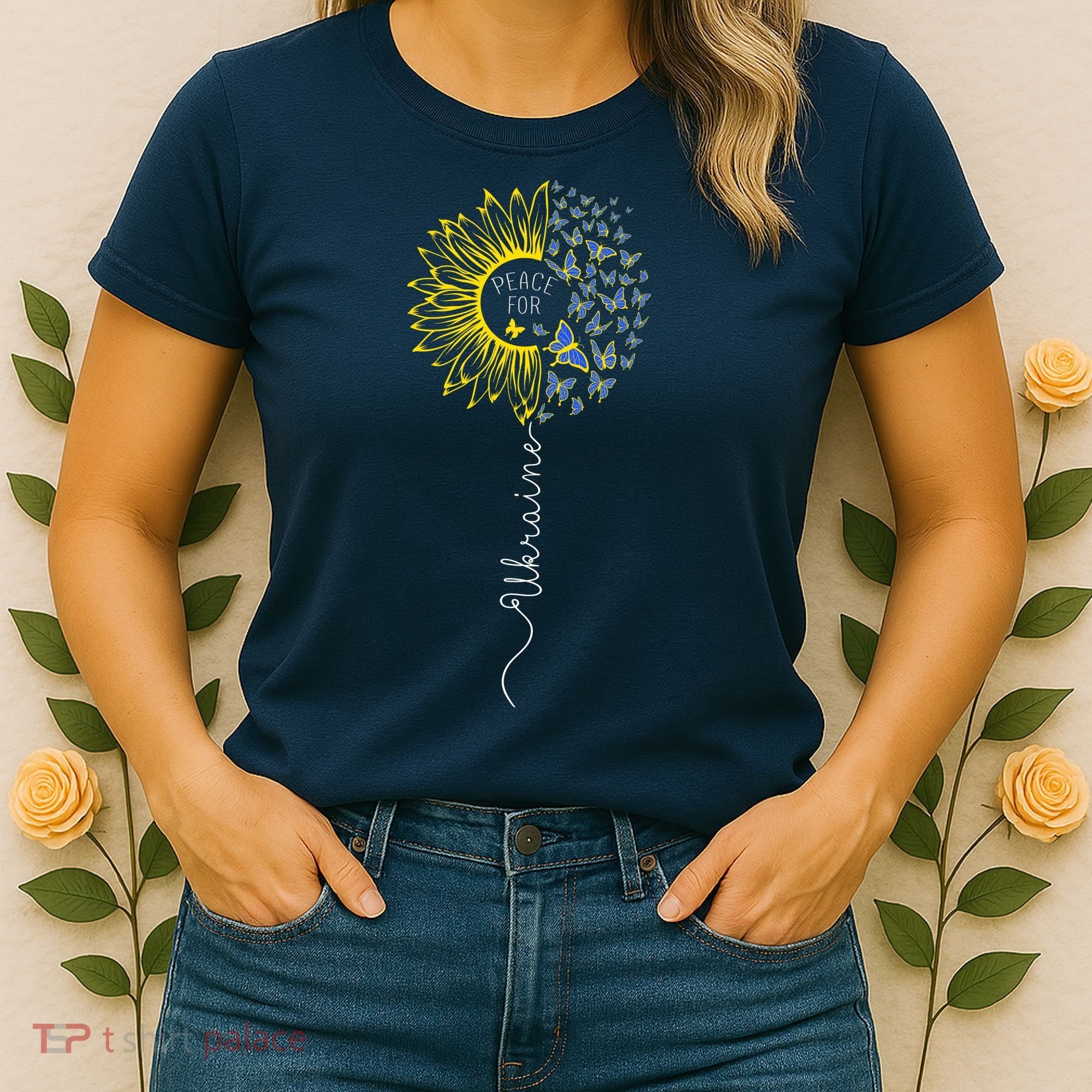 Peace Sunflower Butterflies Flag Support Women's T-Shirt