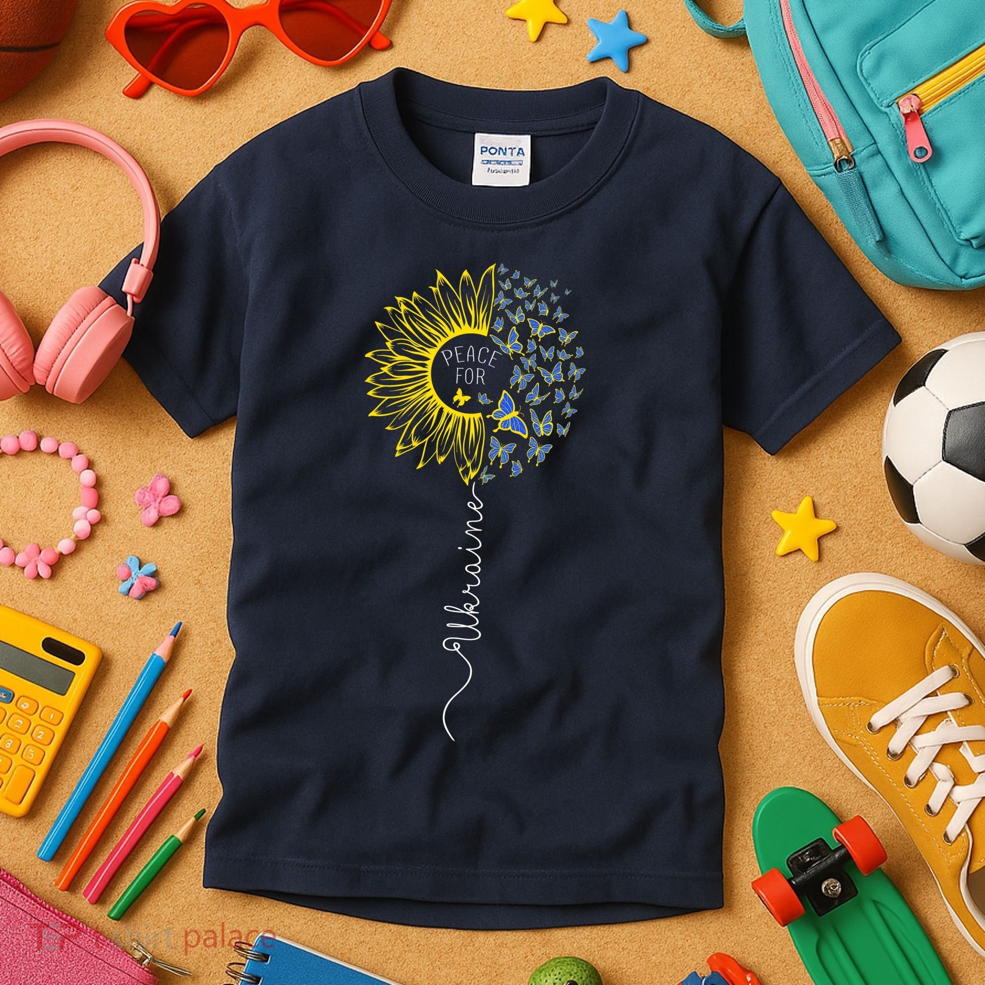 Peace Sunflower Butterflies Flag Support Kids T-Shirt