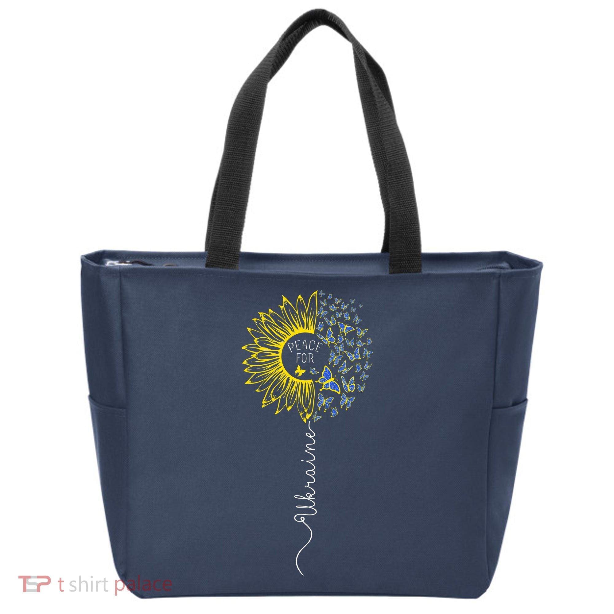 Peace Sunflower Butterflies Flag Support Tote Bag