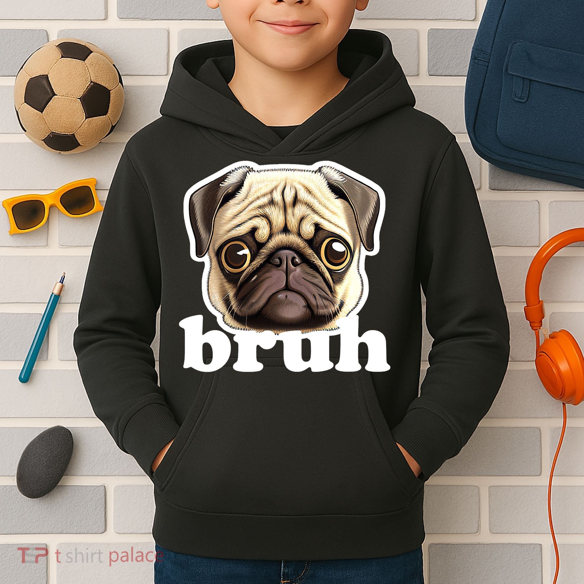 Pug says Bruh – Funny Humorous Pet Dog Kids Hoodie