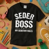 Passover Seder Boss My Rules Jewish Funny Pesach Matzah Kids T-Shirt thumb 3