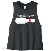 Pin Slayer Bowling Funny Graphic Strikes Turkeys Women's Racerback Cropped Tank thumb 0