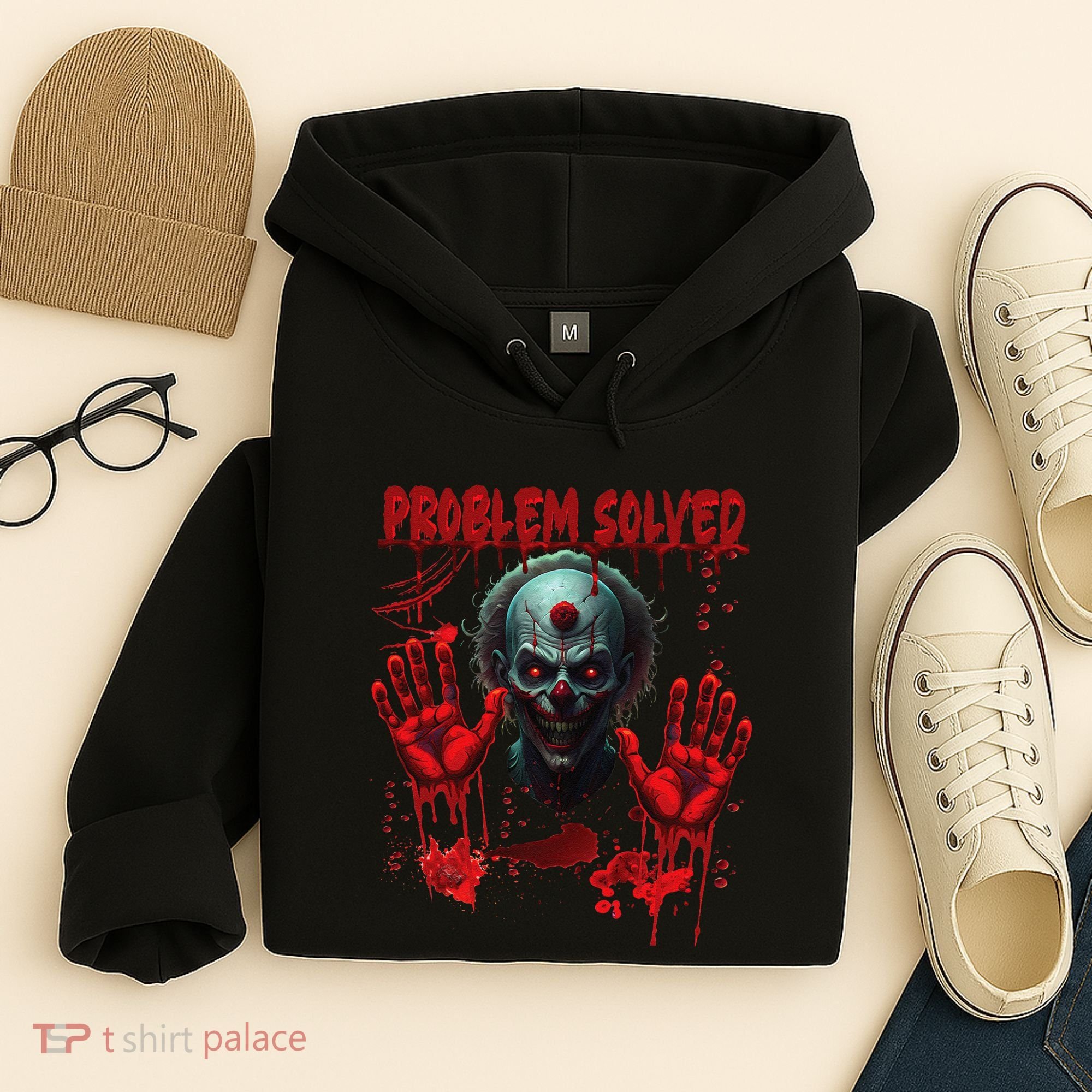 Problem Solved Bloody Hands Costume Clown Halloween Hoodie