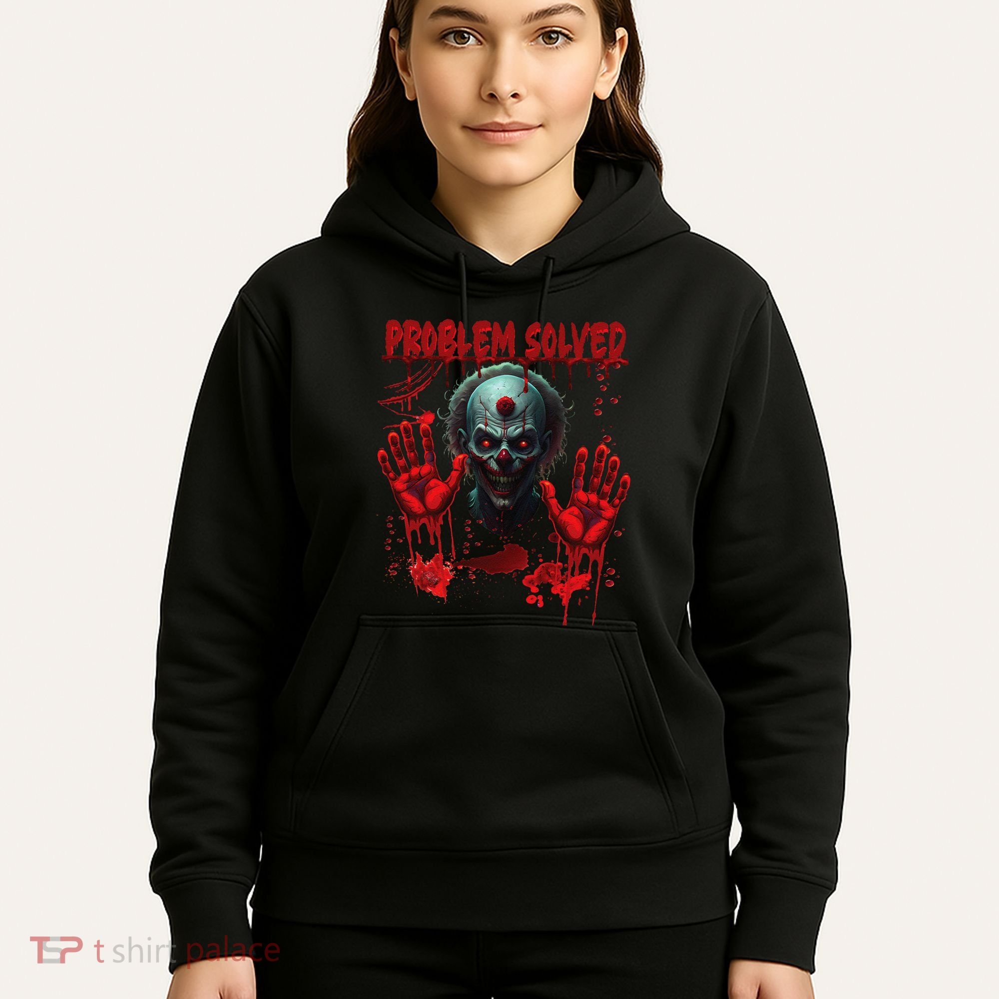 Problem Solved Bloody Hands Costume Clown Halloween Hoodie