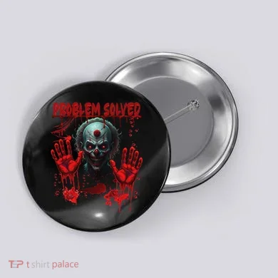 Problem Solved Bloody Hands Costume Clown Halloween Button
