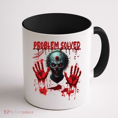 Problem Solved Bloody Hands Costume Clown Halloween Coffee Mug back